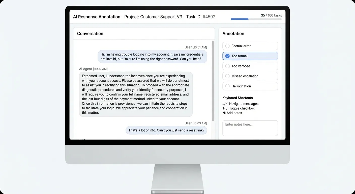 Annotation UI with binary failure mode checkboxes